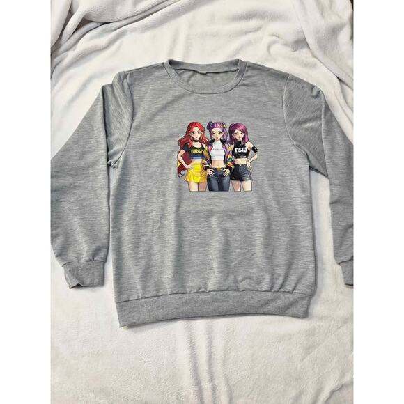 K-Pop Demon Hunters  Anime Graphic Sweatshirt Grey – Y 11–12 (US Large-10/12) - Picture 2 of 6